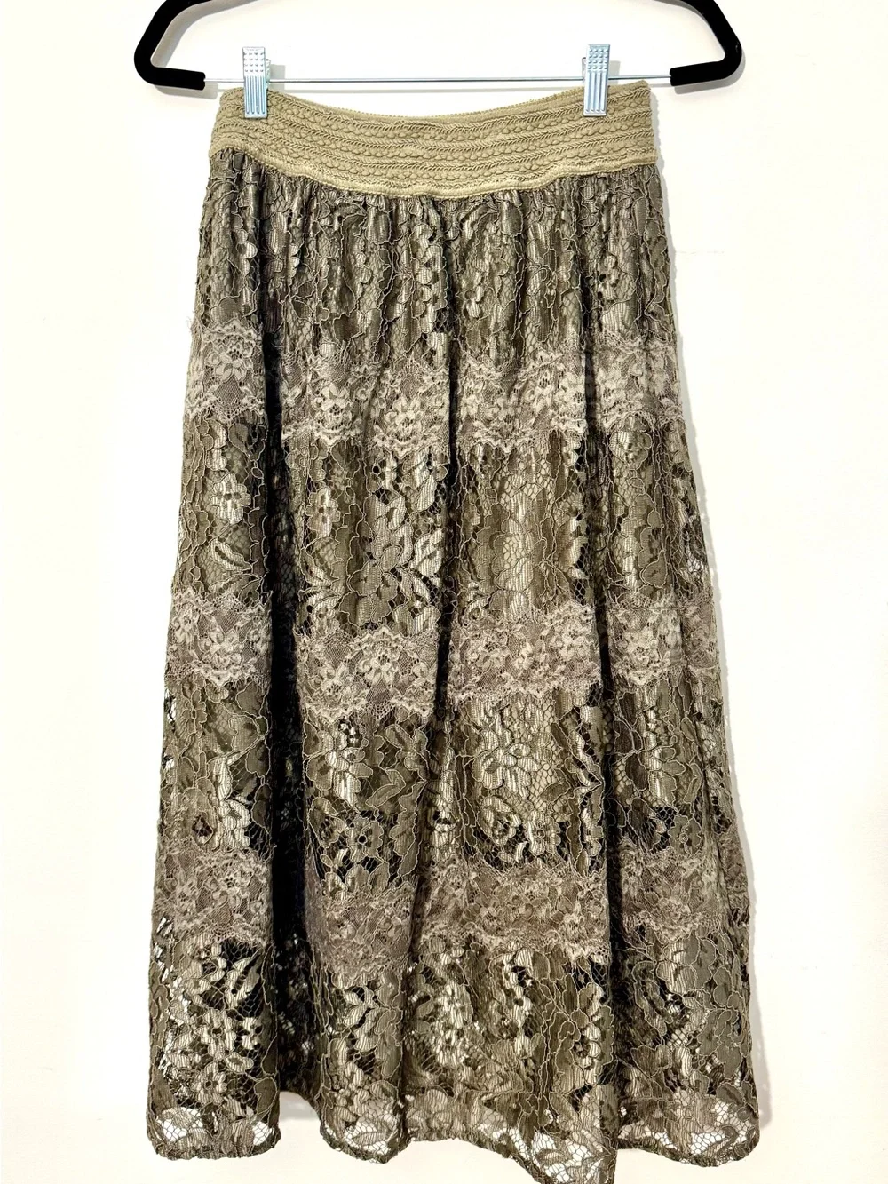 BLUMARINE Made in Italy Vintage Olive Lace Maxi Skirt